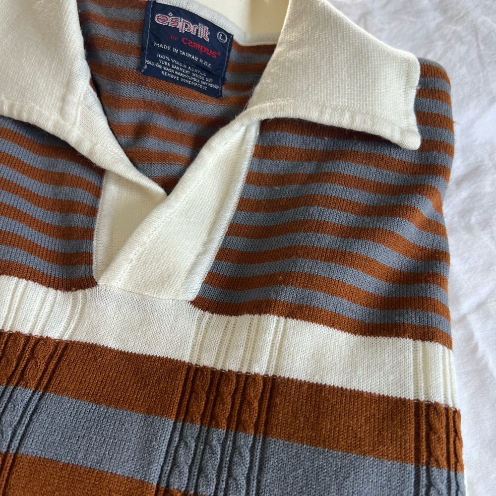 Esprit Women's Striped Sweater - Brown, Gray, and Cream